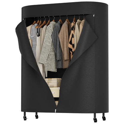 BACEKOLL Clothes Rack with Cover Heavy Duty Rolling Portable Closet 380LBS | Clothing Rack with Dust Cover, 360° Smooth Wheels, 12 Hooks, Steel Frame, Space-Saving Design, 380LBS Garment Rack, Black