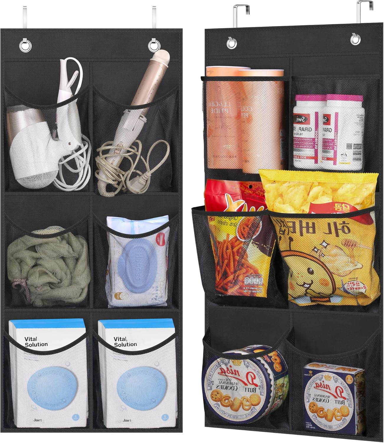 2 Packs Narrow Over the Door/Wall Shoe Organizer, Small Hanging Shoe Rack for Closet with Clear Mesh Pocket for Bathroom, RV, Pantry, Camping (Black)