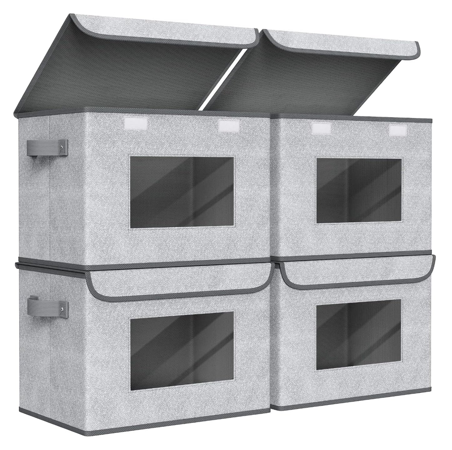 Univivi Fabric Closet Storage Bins with Lids for Shelves 4 Pack, Gray | 17 x 12 x 12 In Clothes Storage Bins with Handles & Window, Foldable Closet Organizers and Storage for Home, Office, Bedroom