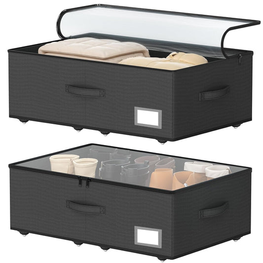 Underbed Storage Bins With Wheels, No Assemble Req... (Black | Oxford)