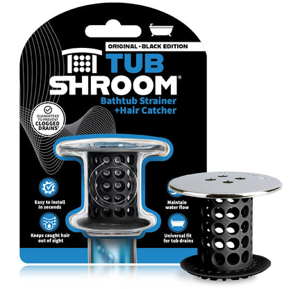 TubShroom Tub Drain Hair Catcher, Black Chrome – Protector and Catcher for Bathroom Drains, Fits 1.5” 1.75” Bathtub Shower Drains