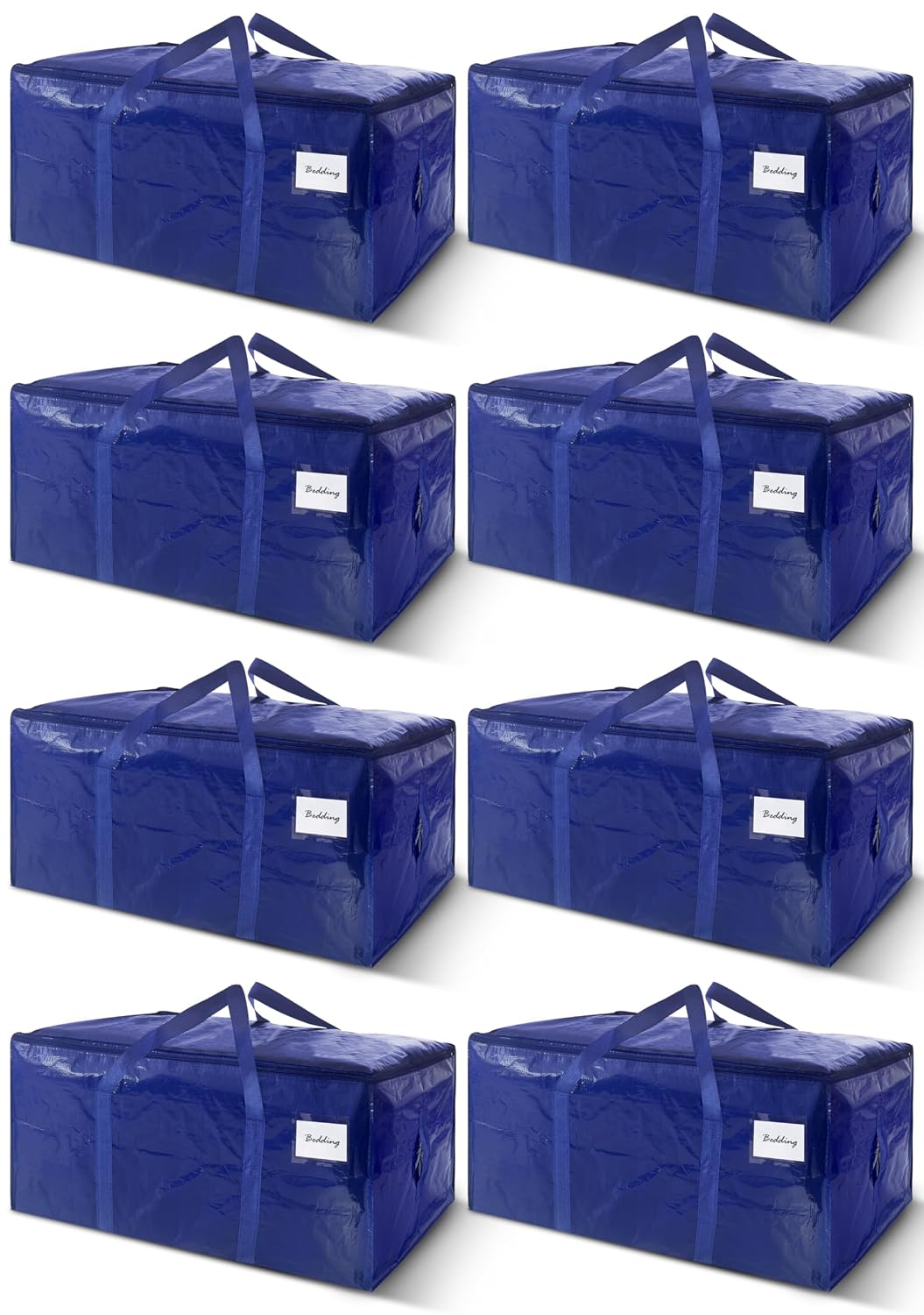 8 Pack Extra Heavy Duty Large Moving Bags with Strong Zipper & Carrying Handles, Sturdy Clothes Storage Bags Totes Bins, Packing Bag Move Boxes College Moving Supplies, Dark Blue - 24 gal