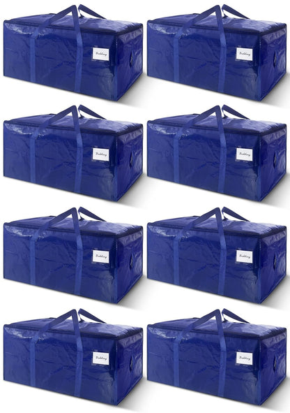 8 Pack Extra Heavy Duty Large Moving Bags with Strong Zipper & Carrying Handles, Sturdy Clothes Storage Bags Totes Bins, Packing Bag Move Boxes College Moving Supplies, Dark Blue - 24 gal