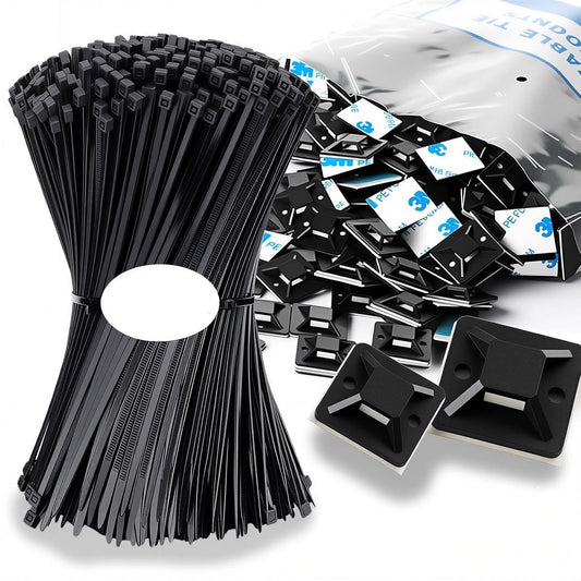 Zip Tie Mounts - SeuYeugX 1000 PCS Cable Self Adhesive Mounts Set for Wire Management with Stick Pads Anchors Clips Squares Holders (Black)