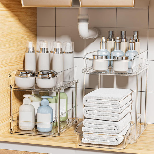 Bathroom Under Sink Organizers and Storage, 2 Pack... (2 Count | Clear | Acrylic)
