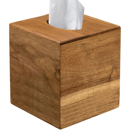 Tissue Box Cover Square, Acacia Wood Tissue Box Holder with Slide-Out Bottom, Wooden Tissue Box Cover Cube for Bathroom, Bedroom, Dinner Table, 5.5 x 5.5 x 6.1 inches
