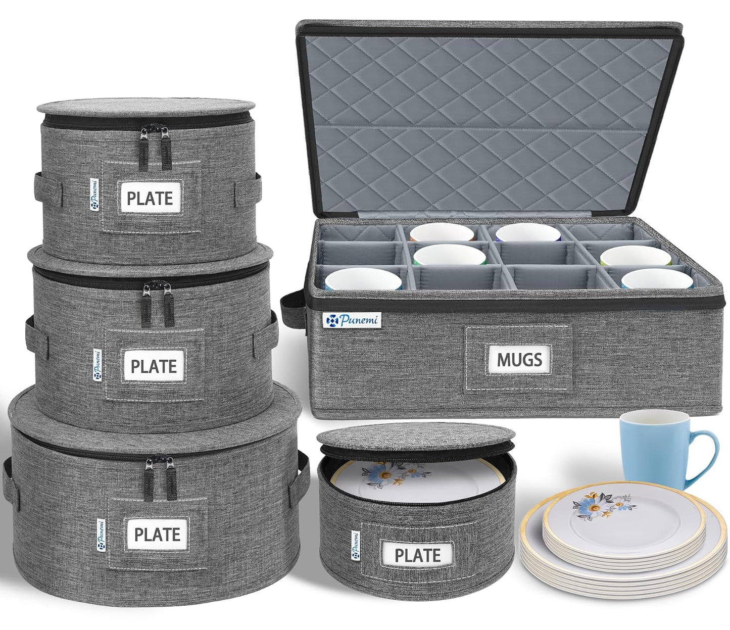 China Storage Containers 5-Piece Hard Shell Dinnerware Set Moving Boxes | Hard shell sides and bottom, quilted and stackable plate & dish protectors, plus adjustable mug and cup storage for moving