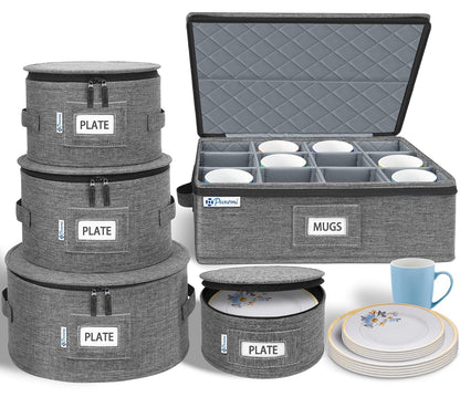 China Storage Containers 5-Piece Hard Shell Dinnerware Set Moving Boxes | Hard shell sides and bottom, quilted and stackable plate & dish protectors, plus adjustable mug and cup storage for moving