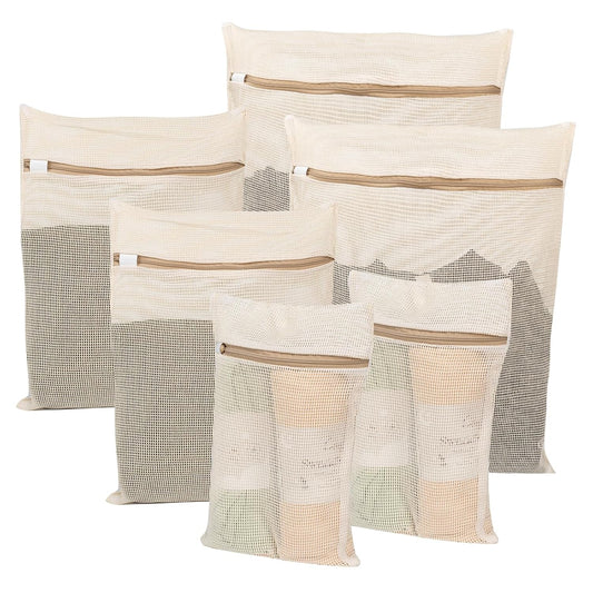 6-Piece Bag, Durable Cotton Mesh Laundry Bag, Stur... (5 Count | Beige | Cotton)
