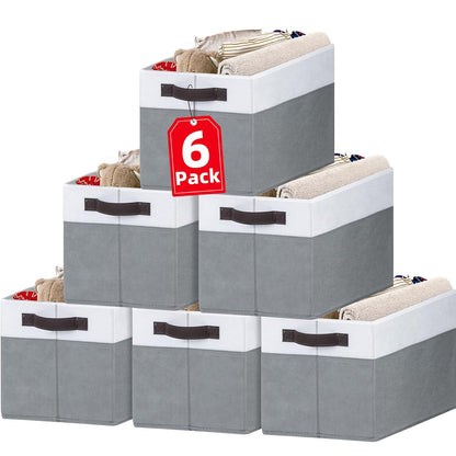 Closet Organizers and Storage Baskets - 6 Pack Shelf Organizer Bins with Handles - Clothes Storage Bins for Bedroom Nursery Home Closet Organization - Blanket Toy Storage Organizer