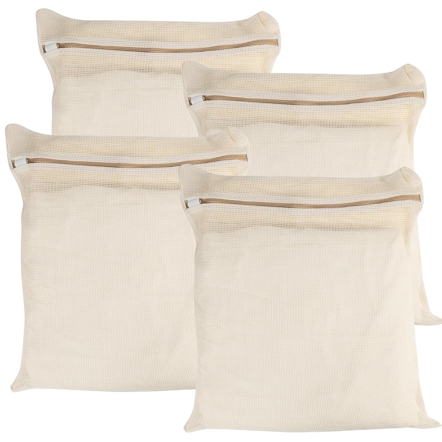 4-Piece Large Durable Organic Cotton Mesh Laundry Bags with Sturdy Zippers and Breathable Mesh are Delicate Laundry Bags for Underwear, Clothes, Pants and Socks