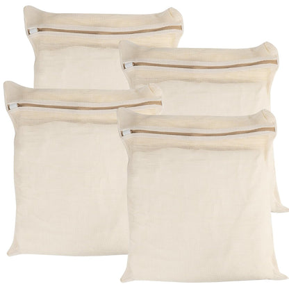 4-Piece Large Durable Organic Cotton Mesh Laundry Bags with Sturdy Zippers and Breathable Mesh are Delicate Laundry Bags for Underwear, Clothes, Pants and Socks