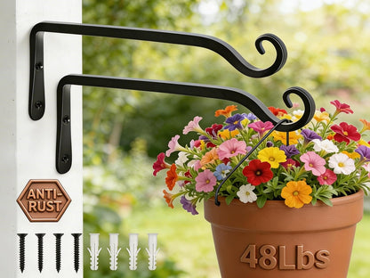 Gtongoko 10" Heavy Duty Outdoor Plant Hanger Wall Bracket, 2 Pack | 48lb Capacity,Rust-Resistant Finish,Easy Installation,Fit Hanging Baskets,Ideal for Bird Feeders & Lanterns