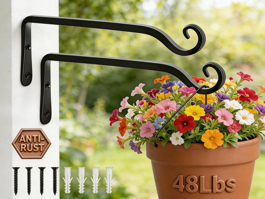 Gtongoko 10" Heavy Duty Outdoor Plant Hanger Wall Bracket, 2 Pack | 48lb Capacity,Rust-Resistant Finish,Easy Installation,Fit Hanging Baskets,Ideal for Bird Feeders & Lanterns