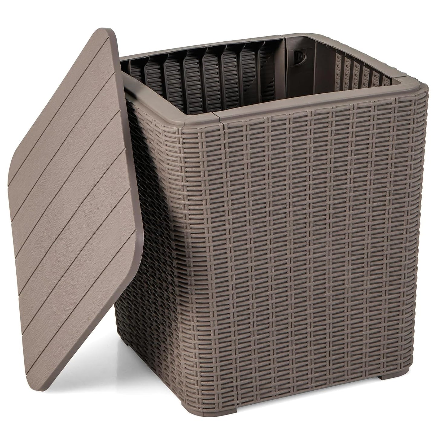 Giantex 11.5 Gallon Deck Box, Outdoor Side Table with Removable Lid, Faux Wicker-Woven, 330Lbs Capacity, Outside Waterproof Storage Box, Resin Rattan Small Coffee Table for Patio Poolside (Brown)