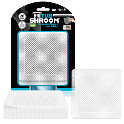 TubShroom 26 Pack Square Disposable Drain Cover - Hair Catcher Mesh Sticker Strainers for Shower Bathtub and Bathroom - Hair Catcher Sticker Drain Protector - Half Year Supply