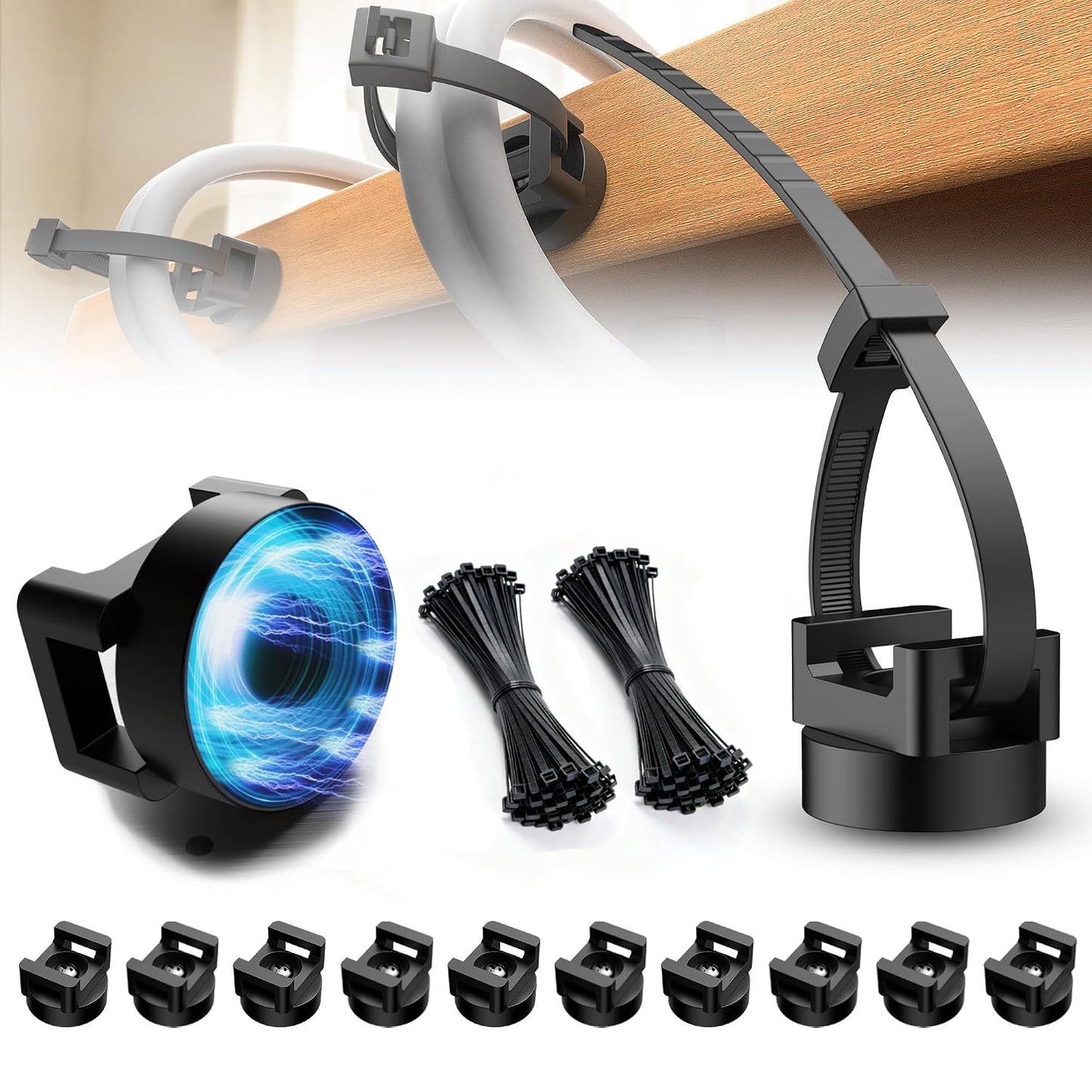 110 Pcs Magnetic Zip Tie Mount Base 26lbs Strong Magnetic Zip Tie Holder Multipurpose Magnet Cable Tie Clips Holder Wire Management Clips for Home Office Marine Electrical Wiring Organization Black