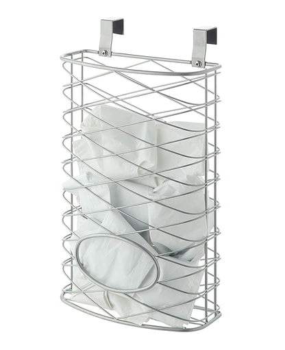 SunnyPoint Over Cabinet Kitchen Storage Organizer Holder or Basket - Hang Over Cabinet Doors in Kitchen/Pantry - Holds up to 50 Plastic Shopping Bags (SILVER)
