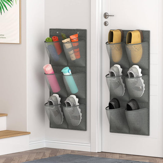 2 Pack RV Shoes Storage, 12 Large Mesh Pockets Closet Door Hanging Shoe Rack Organizer Narrow Shoe Holder, Wall Mounted Shoes Rack with Sticky Mounts for Camper
