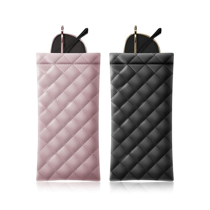 Squeeze Top Sunglass Pouch - Portable Sunglass Organizer Pouch Bags Soft PU Leather Glasses 2 Pack