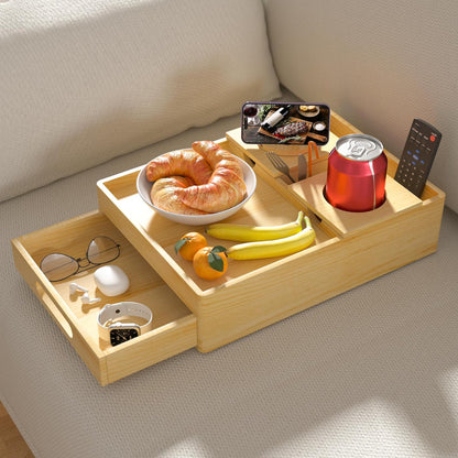 Couch Cup Holder 7-in-1 Couch Tray Sofa Side Table with Push-Pull Drawer