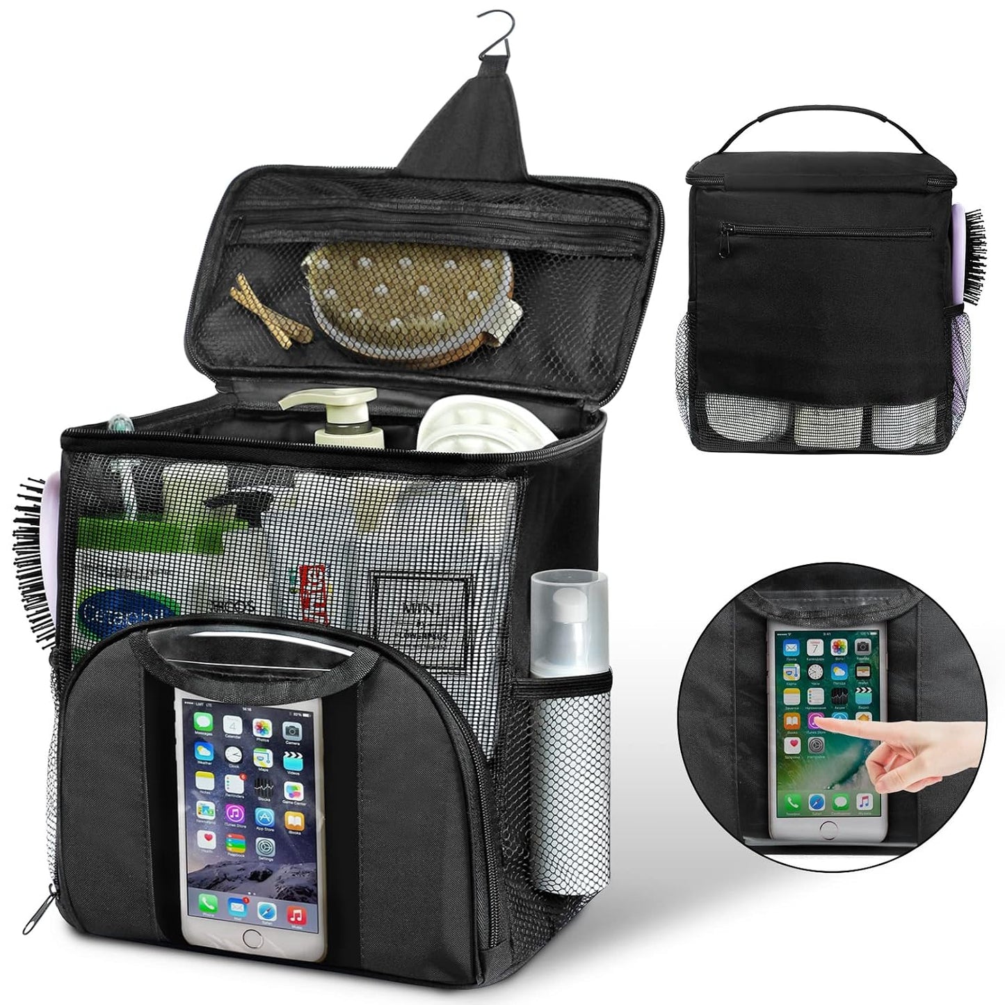 Mesh Shower Caddy Portable Dorm Room Essentials, Toiletry Tote Bag | Quick Dry, Large Capacity Haning Shower Bag for College Dorm Room Essentials for Boys and Girls for Bath Camping (Black)