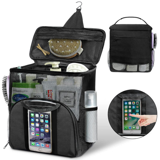 Mesh Shower Caddy Portable Dorm Room Essentials, Toiletry Tote Bag | Quick Dry, Large Capacity Haning Shower Bag for College Dorm Room Essentials for Boys and Girls for Bath Camping (Black)