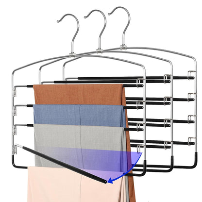 TOPIA HANGER Pant Hangers Space Saving 3 Pack Yoga Pants Leggings Hangers for Closet Non Slip 5 Tier Swing Arm Hanger Organizer for Pants Yoga Pants Leggings Trouser Jeans Slack - CT49B