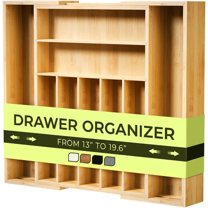 ROYAL CRAFT WOOD Luxury Bamboo Kitchen Drawer Organizer - Silverware Organizer, Utensil Holder & Cutlery Tray Drawer Dividers for Flatware (9 Slot, Natural)