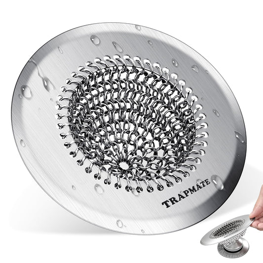 TRAPMATE Shower Drain Hair Catcher, 4.4" Anti-Clogging Bathtub Drain Cover | Easy Flip Cleaning, Traps Hair with Fast Drainage, Anti-Slip Drain Protector Fits Regular & Pop-up Drains (Patented Product)