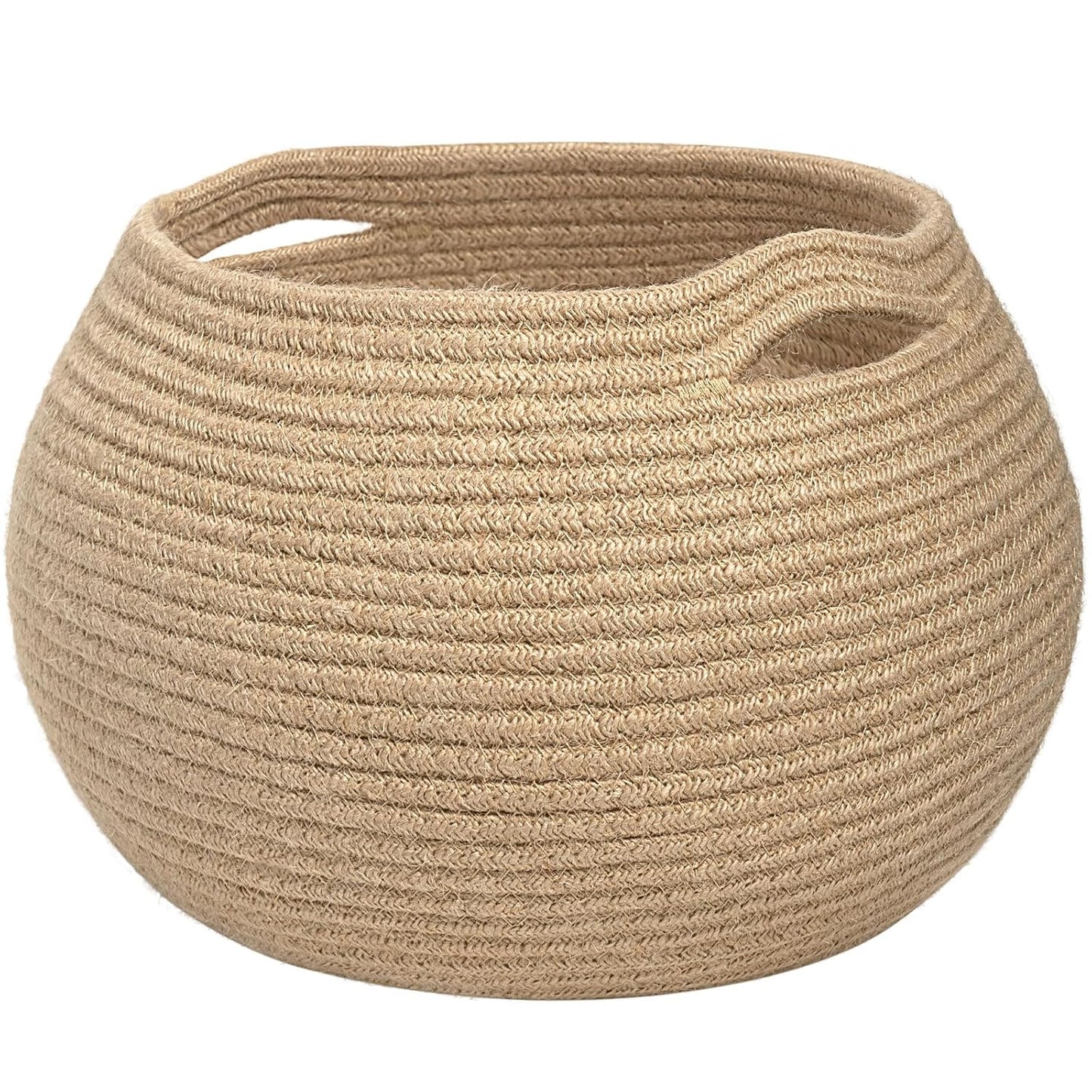 Goodpick Round Small Wicker Storage Basket for Shelves, 10" x 8.3", Jute | Woven Baby Basket with Handles，Decorative Gift Basket, Fits Living Room Nursery Toys & Towels Storage, Plant Baskets Indoor