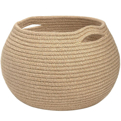 Goodpick Round Small Wicker Storage Basket for Shelves, 10" x 8.3", Jute | Woven Baby Basket with Handles，Decorative Gift Basket, Fits Living Room Nursery Toys & Towels Storage, Plant Baskets Indoor