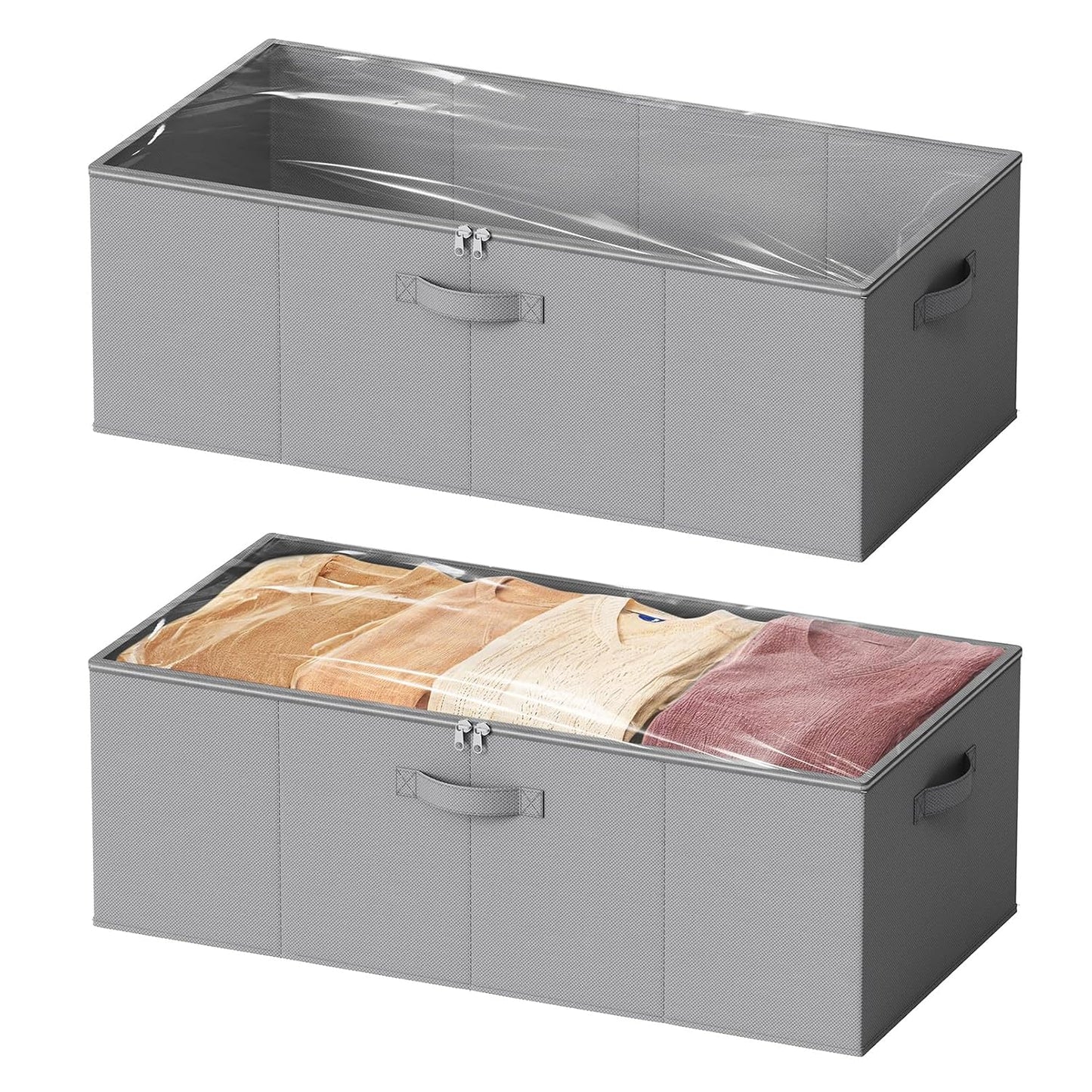 SpaceAid 2 Pack 10" High Under Bed Storage Containers, Large Underbed Storage Organizer Bins with Lids for Bedroom, Dorm, Clothes, Closet Organization, Bed Sheets and Blankets (Gray)