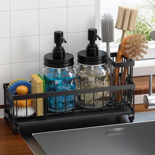 Mason Jar 16 oz Liquid Soap Dispensers Set with La... (Black)
