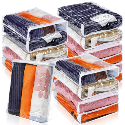 Kingdder 16 Pcs Clear Zippered Storage Bags Plastic Sweater Bags with Zipper 16 x 14 x 2.5 Inch Vinyl Sheet Organizer and Storage for Clothing Blankets Sheet Linen Bed Pillow Cube Organizer