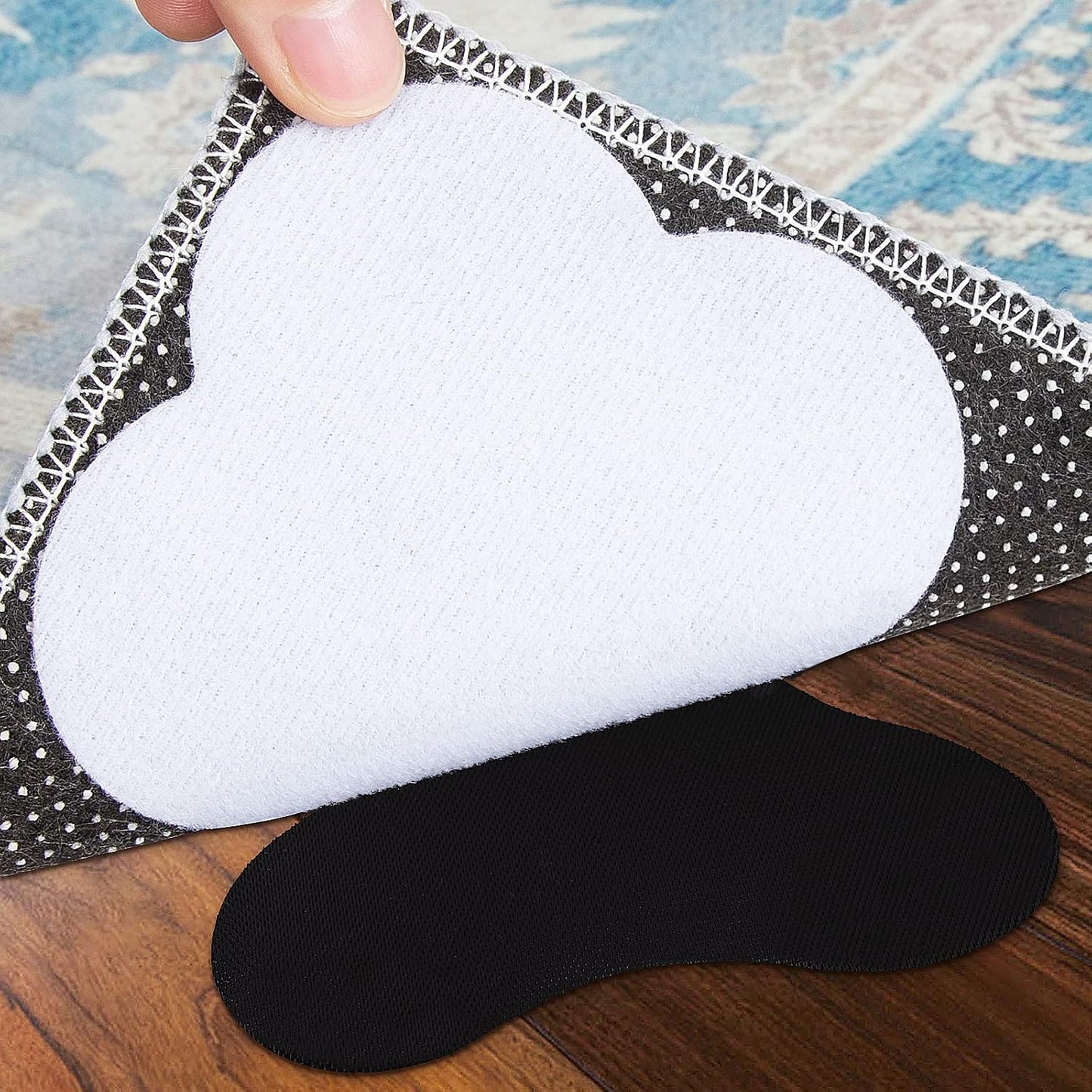 Large Size Grippers, Non Slip Washable Rug Tape Grip Carpet Corner, Hook and Loop Pads Non Curl Reusable Stoppers Keep Your Area Rug Flat on Hardwood Floors and Tiles (32)
