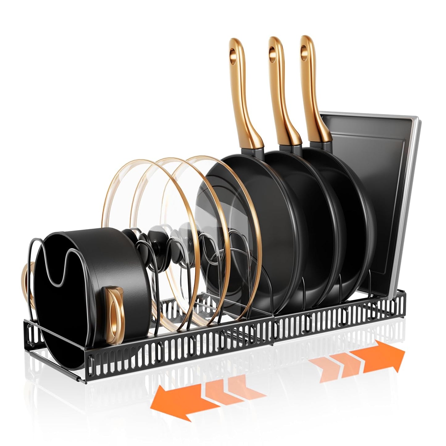 Pots and Pans Organizer Rack for Under Cabinet Expandable Pot Lid holders inside Organizer 10 Adjustable Divider Pan organizer 11.81''-22.85'' Pan lid organizer for cabinet Organizer for Bakeware