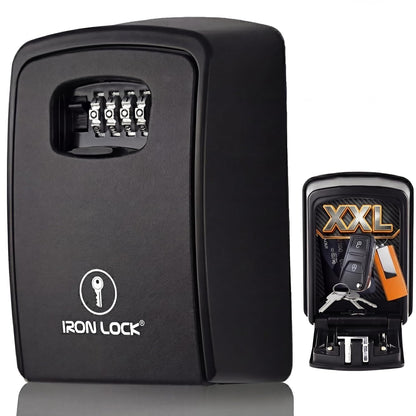 Iron Lock® XXL Wall Mount Key Lock Box, Outdoor Combination Code (Black) | Fits 20-30 spares plus fobs & cards; unique built-in tray so keys don't fall out; dial cover; screws & anchors included