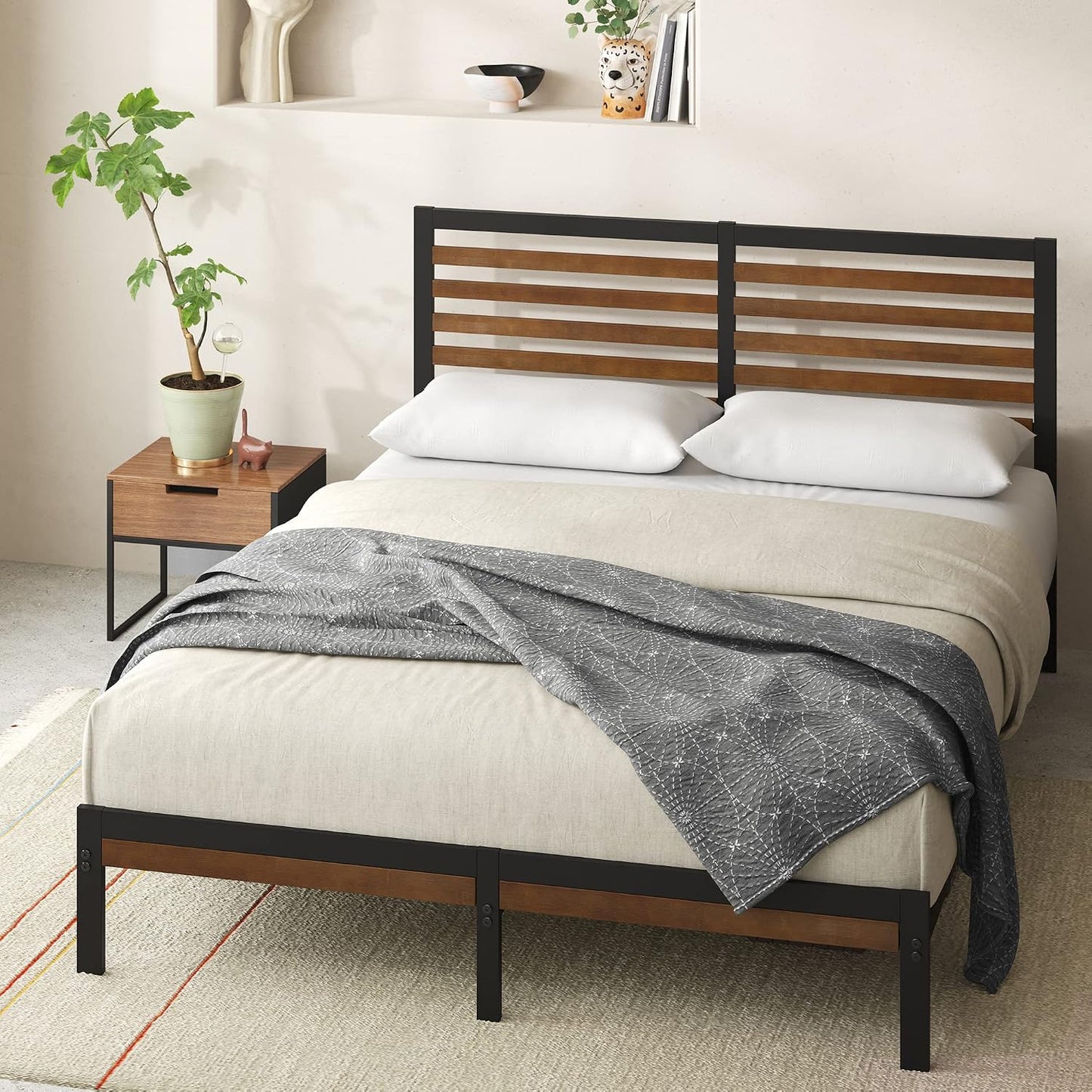 Zinus Kai Bamboo and Metal Platform Bed Frame with Headboard, Brown, Queen | No Box Spring Needed, Durable Construction, Minimalist Modern Design, Easy Assembly
