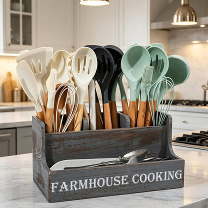 Kitchen Utensil Holder,Wooden Countertop Cooking T... (Light grey | Pine Wood)