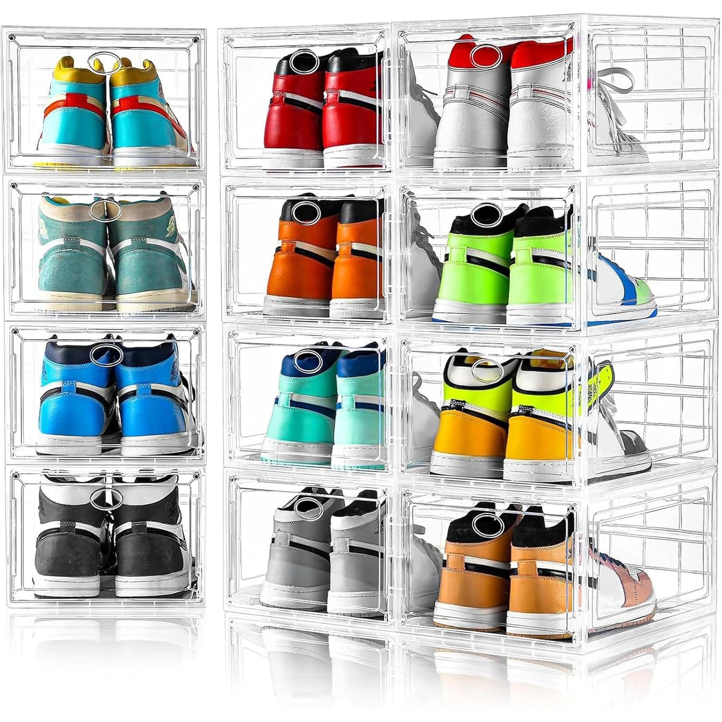 12 Pack Clear Shoe Storage, Stackable Shoe Organizer, Shoe Boxes for Closet | Plastic Shoe Containers with Magnetic Door, Sturdy Sneaker Storage Organizer, Shoe Cabinet Fit up to US Size 12