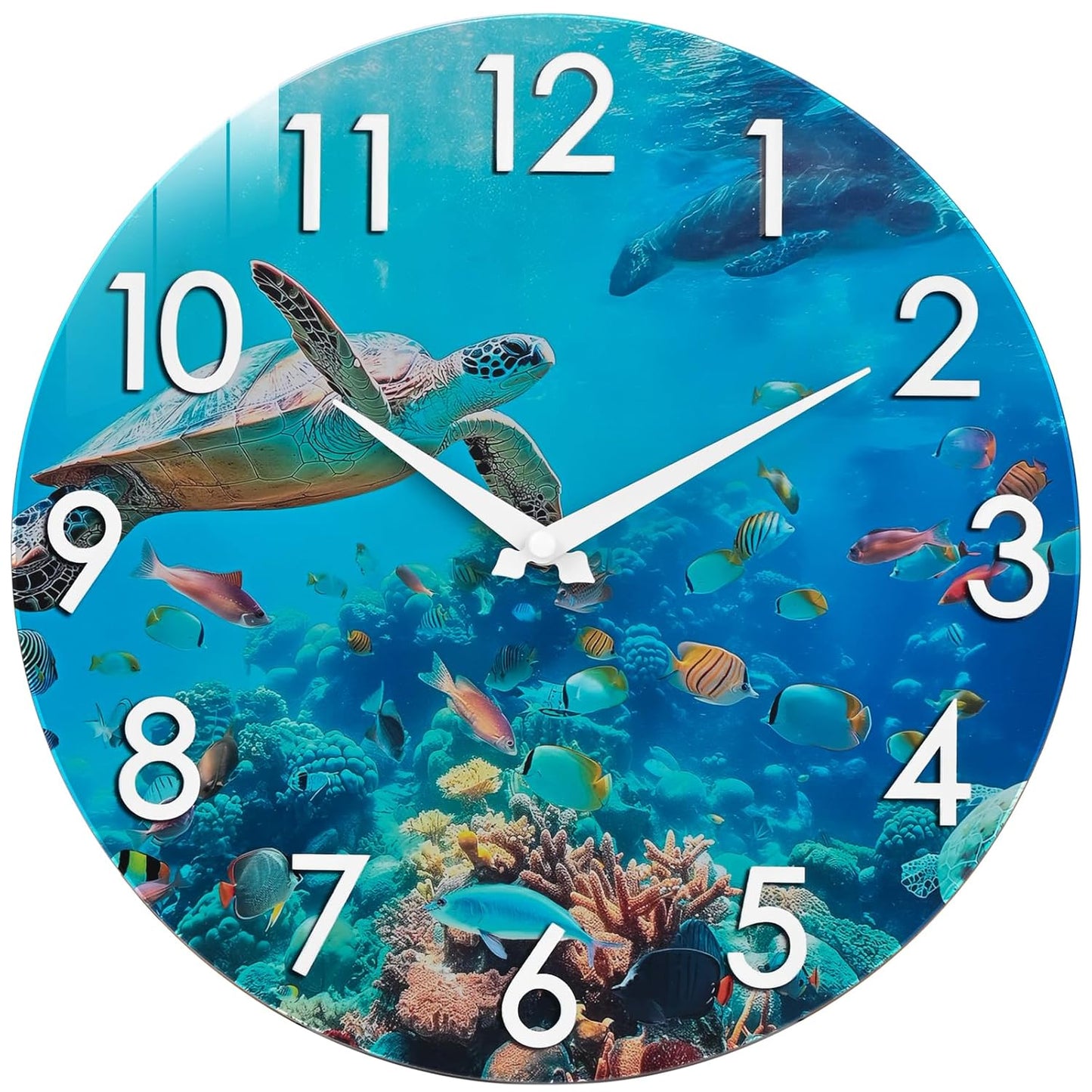 Crosstime 12 Inch Outdoor Clock – Waterproof Tempered Glass with Sea Turtle & Marine Life Theme, UV Resistant, Silent Nautical Coastal Decor Wall Clock for Patio, Pool, Garden, Backyard, Bathroom