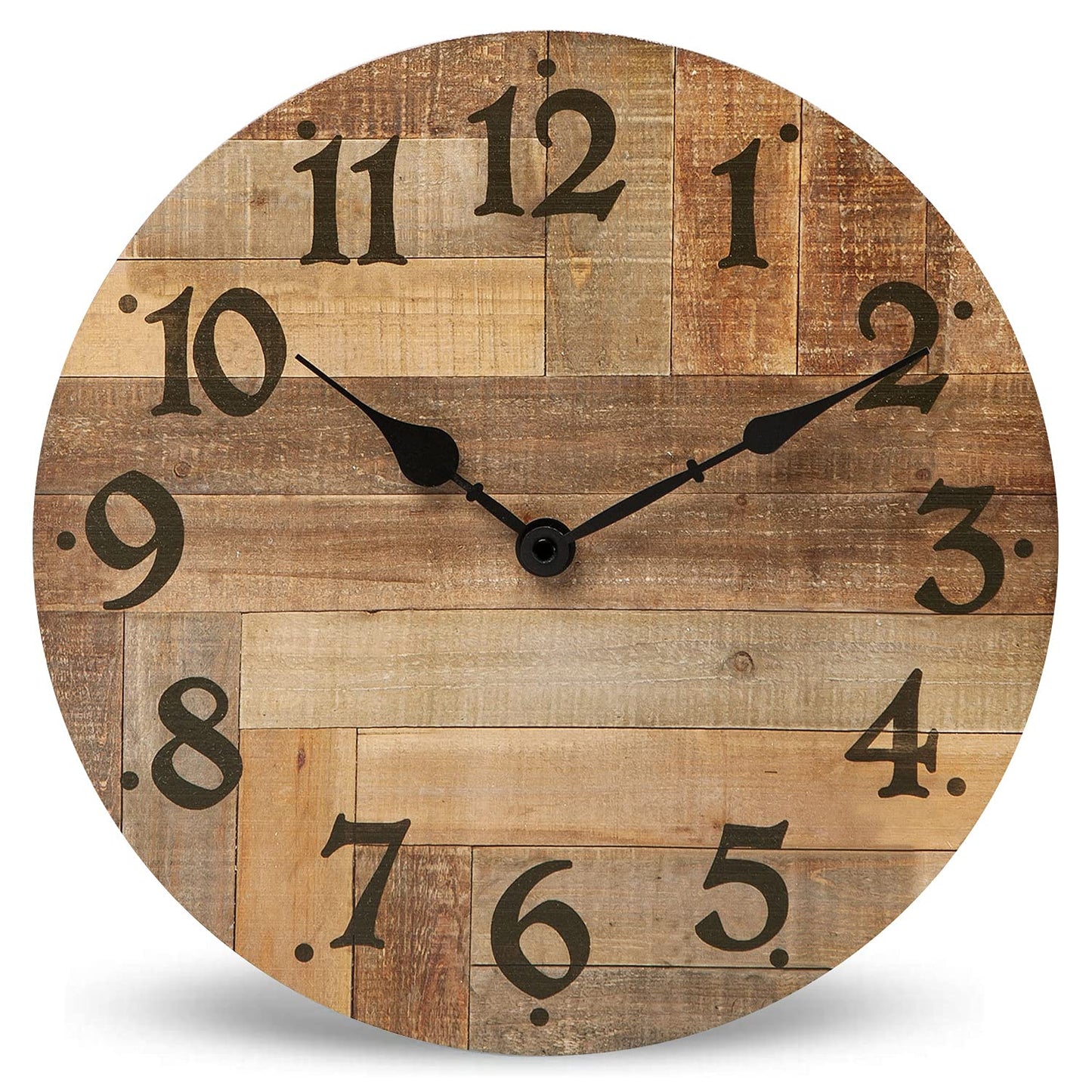NIKKY HOME Rustic Small Wall Clock, 12 Inch Wooden Clocks Battery Operated | Farmhouse Brown Wood MDF Silent Non Ticking Decorative Country Cabin Clock for Kitchen, Living Room, Bedroom, Bathroom