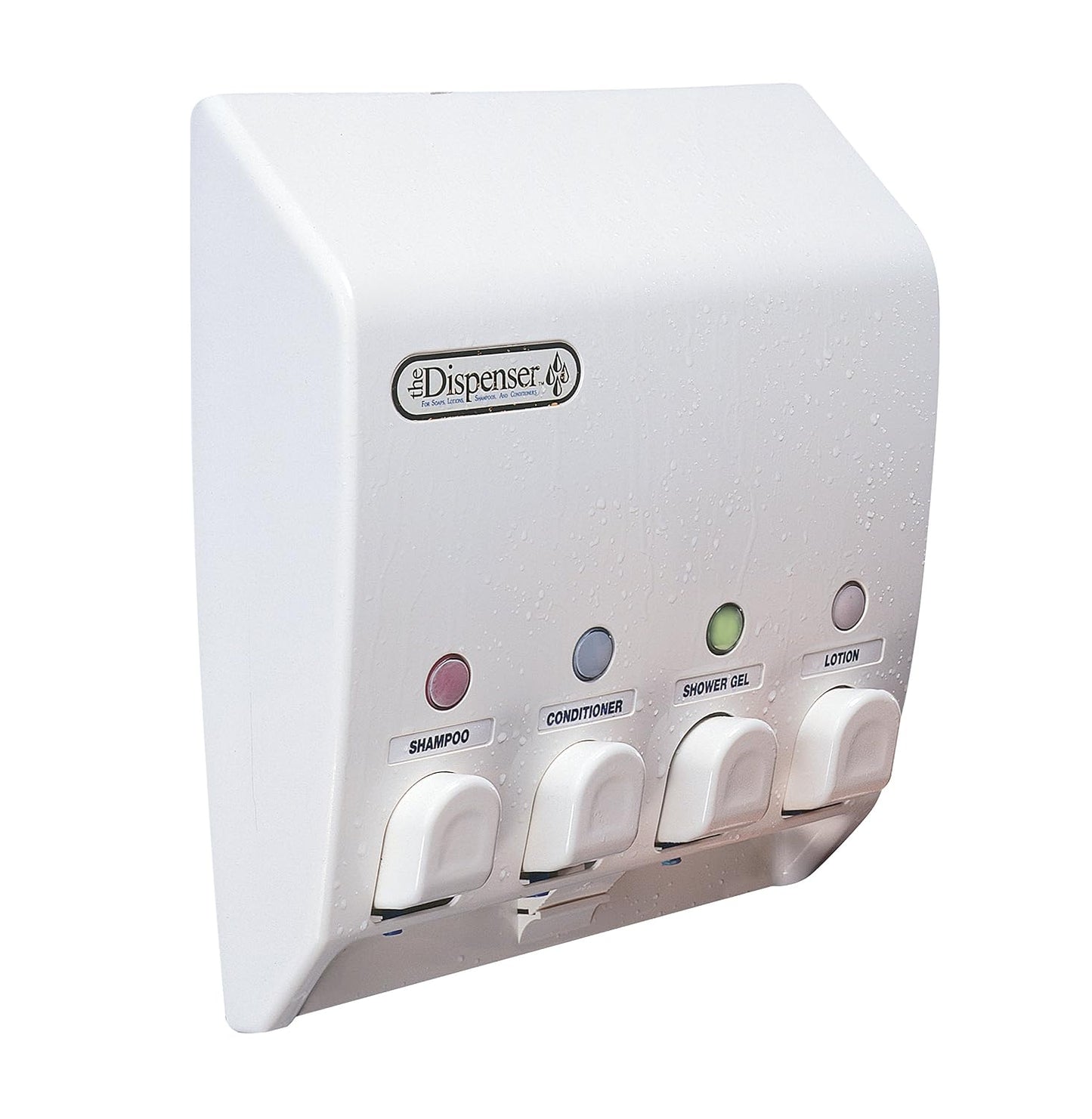 Better Living Classic Wall Mount Shower Dispenser, 4 x 14.5 oz, White | 4 Chamber, Shampoo, Conditioner, Body Wash and Soap Dispenser, No Drill Adhesive, 9.5" x 3" x 10.75"
