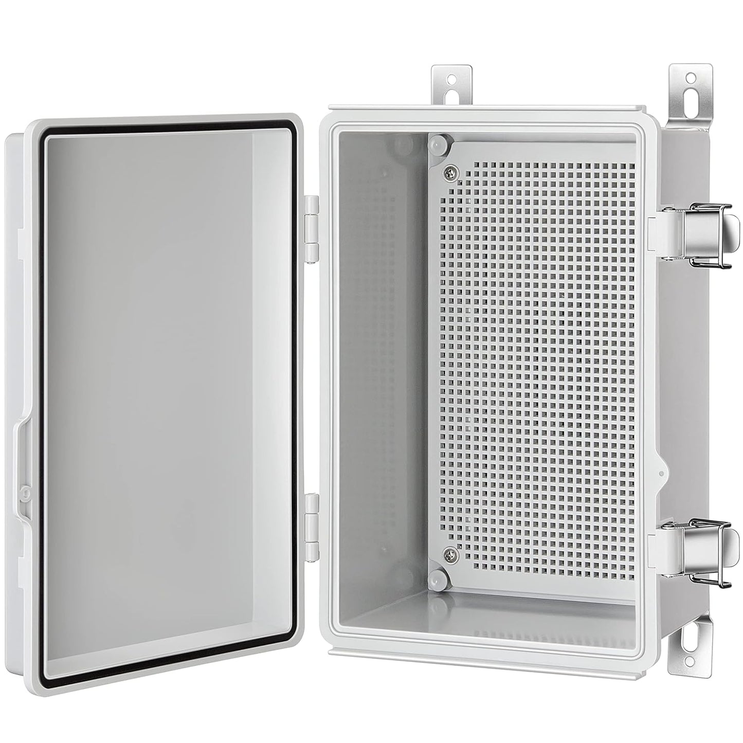 Gratury Junction Box, IP67 Waterproof Plastic Enclosure for Electrical Project, Hinged Grey Cover, Includes Mounting Plate and Wall Bracket