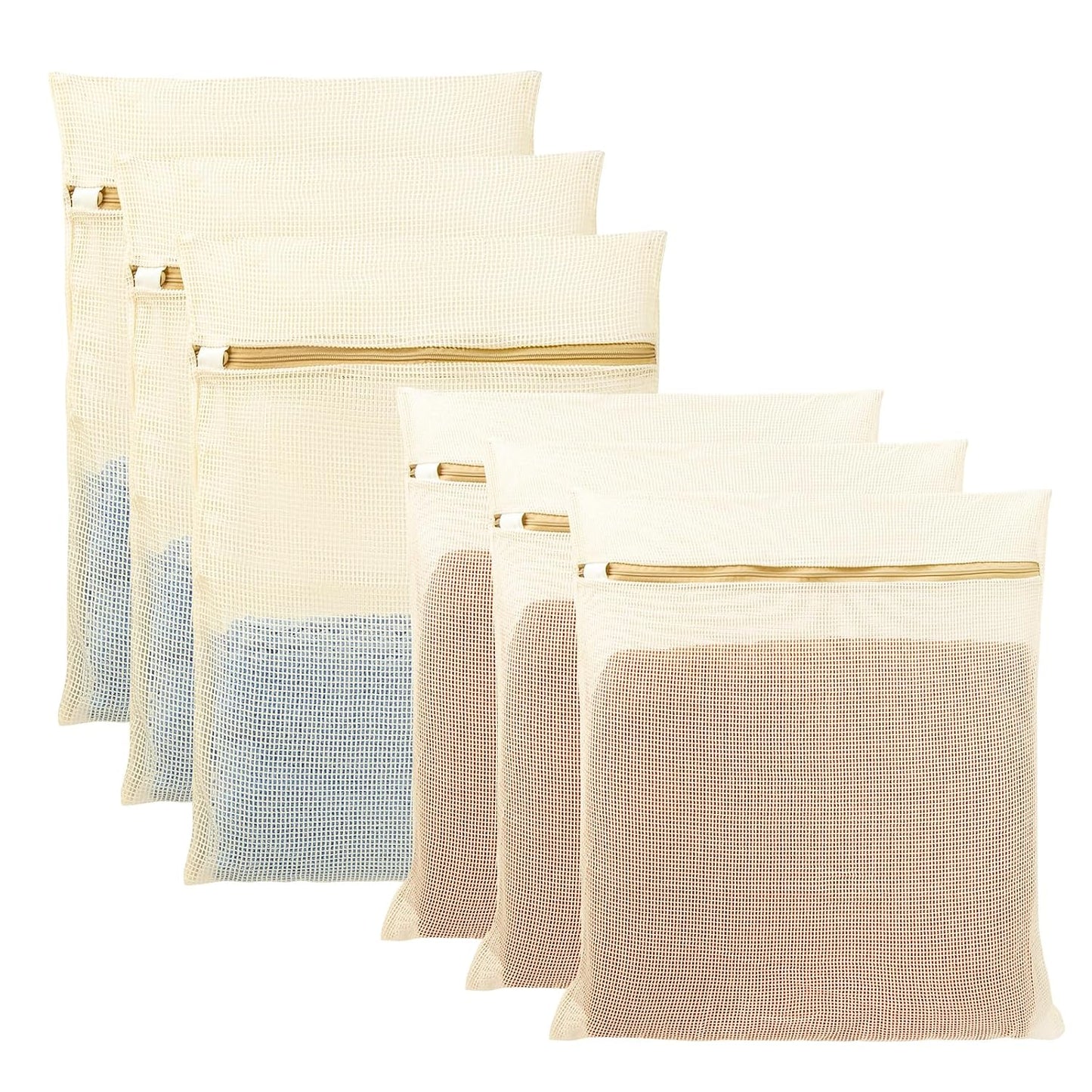 6Pcs Organic Cotton Mesh Laundry Bags for Delicates, Durable Mesh Wash Bags, Sturdy Zipper Laundry Bag for Underwear, Clothes, Shoes, Socks, (3 Large, 3 Medium)