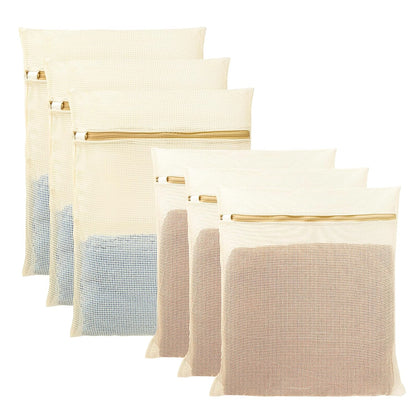 6Pcs Organic Cotton Mesh Laundry Bags for Delicates, Durable Mesh Wash Bags, Sturdy Zipper Laundry Bag for Underwear, Clothes, Shoes, Socks, (3 Large, 3 Medium)