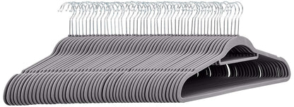 Amazon Basics Space Saving Heavy Duty Non-Slip Velvet Suit Hangers with Horizontal Tie Bar, Sturdy for Clothes Organization and Storage, Dark Gray, 50-Pack
