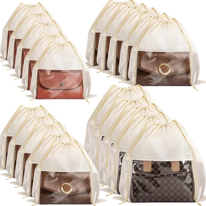 Jeffbaubl 20 Pcs Purse Dust Bag, Dust Covers for Handbags, Beige, 4 Sizes | Dustproof Drawstring Bag, Shoe Bags for Travel, Breathable Non Woven Fabric Storage Bags for Handbags, Shoes, Purses