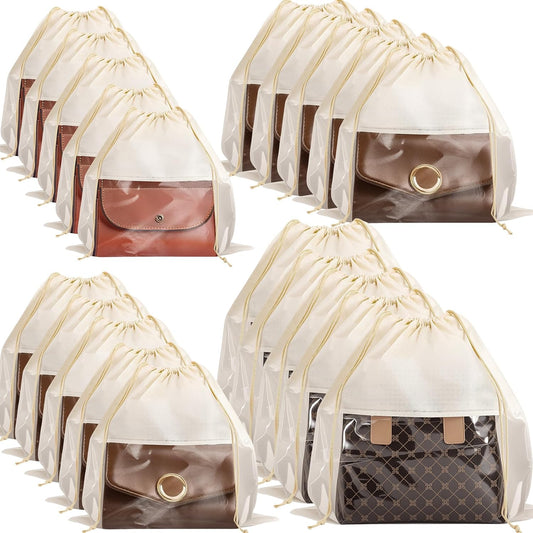 Jeffbaubl 20 Pcs Purse Dust Bag, Dust Covers for Handbags, Beige, 4 Sizes | Dustproof Drawstring Bag, Shoe Bags for Travel, Breathable Non Woven Fabric Storage Bags for Handbags, Shoes, Purses